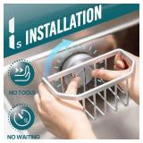 TAILI Sponge Holder for Kitchen Sink with Strong Suction Cup Removable, Rustproof Aluminum Sink Caddy for Sponge, Brush, Scrubber, Scraper -Silver