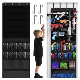 Over the Door Organizer for Toy Guns, Toys Storage Door Hanger with Pockets and Slots for Kids Foam Blasters, Darts, Goggles, Over Door Toy Guns Storage Organizer, for Kids Rooms, Game Rooms, Black