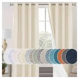 PrinceDeco 100% Blackout Linen Curtains for Bedroom Rich Textured Window Curtain Room Darkening Thick Thermal Curtain for Living Room Light Blocking Curtains & Drapes 84 Inches 2 Panels,Bleached Sand