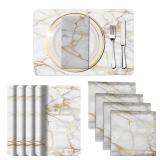 ULQUISNCE Mable White Placemats and Cloth Napkins Set of 8, Gold Placemat, Abstract Placemats for Home Kitchen Table Decor (4 Placemats + 4 Cloth Napkins)