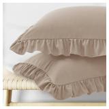 KKJIAF Ruffle Pillow Cases Standard Size Set of 2, Ruffled Pillow Covers with Envelope Closure, Wrinkle Resistant Pillowcases 20\" x 26\", Ruffled Pillow Shams, Khaki