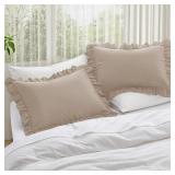 KKJIAF Ruffle Pillow Cases Standard Size Set of 2, Ruffled Pillow Covers with Envelope Closure, Wrinkle Resistant Pillowcases 20\" x 26\", Ruffled Pillow Shams, Khaki