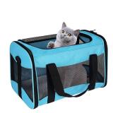 Cat Carrying Case - Pet Carrier Airline Approved, Protable and Breathable Pet Travel Carrier Removable Fleece Pad, Collapsible Cat Carrier Dog Carrier for Medium Cats Small Cats Dogs(Medium, Blue)