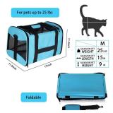 Cat Carrying Case - Pet Carrier Airline Approved, Protable and Breathable Pet Travel Carrier Removable Fleece Pad, Collapsible Cat Carrier Dog Carrier for Medium Cats Small Cats Dogs(Medium, Blue)