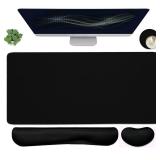 Large Mouse Pad and Keyboard Wrist Rest, Desk Pad for Keyboard and Mouse, 4-in-1 Large Gaming Mouse Pad with Wrist Support, Desk Mat for Home Office Study Game-Black