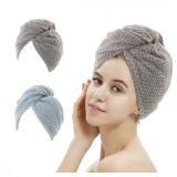 M-bestl 2 Pack Absorbent Microfiber Hair Towel Wrap,Anti-frizz Hair Drying Towel with Button to Dry Hair Quickly,25.6X9.8 inch (Gray&Blue)