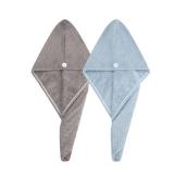M-bestl 2 Pack Absorbent Microfiber Hair Towel Wrap,Anti-frizz Hair Drying Towel with Button to Dry Hair Quickly,25.6X9.8 inch (Gray&Blue)