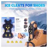 Sfee Ice Cleats for Boots Shoes, Snow Grips Cleats for Ice and Snow Anti-Slip Rubber Traction Cleats for Walking on Snow and Ice 10 Steel Studs Crampons for Hiking, Walking, Climbing, Jogging
