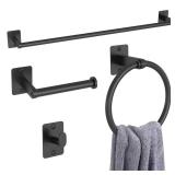 Matte Black Bathroom Accessories Set, KLJKPA 4 Pieces Bathroom Hardware Set, 24 inch Towel Bar, Towel Racks for Bathroom, Robe Towel Hooks, Toilet Paper Holder Wall Mounted