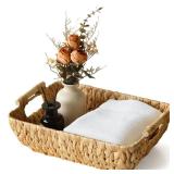Wicker Storage Basket with Wooden Handles, Large Water Hyacinth Basket for Organizing Shelves, Natural Woven Storage Baskets for Snack, Gift, 1 Pack