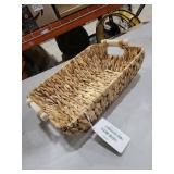 Wicker Storage Basket with Wooden Handles, Large Water Hyacinth Basket for Organizing Shelves, Natural Woven Storage Baskets for Snack, Gift, 1 Pack