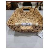 Wicker Storage Basket with Wooden Handles, Large Water Hyacinth Basket for Organizing Shelves, Natural Woven Storage Baskets for Snack, Gift, 1 Pack