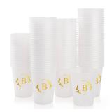 Lingringdcy 100 Monogrammed Cups Disposable Initial Plastic Cup 12 oz Wedding Personalized Cup for Wedding Reception Baby Shower Birthday Party(Letter B)