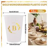 Lingringdcy 100 Monogrammed Cups Disposable Initial Plastic Cup 12 oz Wedding Personalized Cup for Wedding Reception Baby Shower Birthday Party(Letter B)
