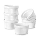 MALACASA Ramekins 6 oz Oven Safe, Porcelain Creme Brulee Ramekins Pudding Custard Cups Small Ceramic Souffle Dishes Ramakan Ramiken Ramicans Baking Bowls Set of 6, White, Series RAMEKIN-DISH