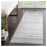 Nailttos Moroccan Washable Area Rug, 2x4 Non-Slip Front Door Mat Indoor Entrance, Low-Pile Distressed Grey Rug Throw Rugs for Bedroom Kitchen Bathroom Laundry Room