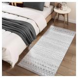 Nailttos Moroccan Washable Area Rug, 2x4 Non-Slip Front Door Mat Indoor Entrance, Low-Pile Distressed Grey Rug Throw Rugs for Bedroom Kitchen Bathroom Laundry Room