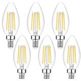 6-Pack Dimmable E12 LED Candelabra Bulbs 40Watt Equivalent, 2700K Warm White, 450Lumens, 4W B11 Vintage Chandelier Light Bulbs, LED Filament Clear Glass Candle Lamp for Ceiling Fan Home Decor