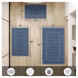 MIULEE Set of 2 Waffle Bathroom Rugs, Boho Bath Rugs Non Slip Washable, Super Absorbent, Ultra Soft Rubber Backed Shower Bath Mats for Floor, Tub, Shower, Looped Design, Blue, 18x30 Inch