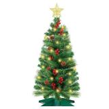 3 Ft Green Christmas Tree with Lights, Timer 8 Modes DIY 50 Warm White Lights Battery Operated Small Artifical Full Xmas Tree Pine Needles Cones Red Berry for Tabletop Home Indoor Holiday Party Decor