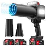 DEGGE Brushless Leaf Blower Cordless, Handheld Leaf Blowers with LED Work Light, Two Interchangeable Nozzles, Turbo Jet Blower for Lawn Care, Patio Cleaning, Garage Dust & Outdoor Use