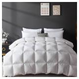 L LOVSOUL Goose Feather Down Fiber Comforter Queen Size, 100% Organic Cotton Fabric Duvet Insert,1200TC,750+FP, Hotel Collection, Heavyweight White Bedding Comforters with 8 Tabs,83oz