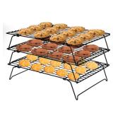 ShellKingdom Cooling Racks, Stainless Steel Non-Stick Baking Racks And Oven Safe Wire Cool Racks for Cookies, Cakes and Baking,3-Tier,Foldable