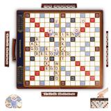 Crossword Game with Magnetic Letter Tiles, Foldable Board into Portable Carry Case, Luxury Edition Word Building Game with Rotating Wooden Board, Educational Family Board Game for 2-4 Players