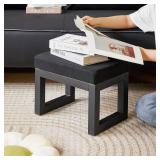 IBUYKE 16 Inch Small Foot Stool Ottoman, Rectangle Linen Foot Rest with Padded Seat and Metal Legs, Modern Ottoman Foot Rest for Living Room Bedroom Entryway Couch, Black WBD001B