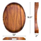 HouseJoy Acacia Wood Serving Tray with Handles, Decorative Ottoman Tray Platter for Breakfast in Bed, Living Room, Coffee Table, Lunch, Dinner, Bathroom, Candle Display,16.5\"x13\"