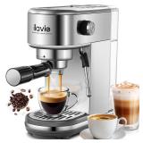 ILAVIE Espresso Machine with Milk Frother, 20 Bar Compact Espresso Maker with 40 oz Removable Water Tank for Home, Stainless Steel Professional Espresso Coffee Machines for Cappuccino, Latte, Silver