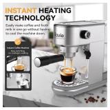 ILAVIE Espresso Machine with Milk Frother, 20 Bar Compact Espresso Maker with 40 oz Removable Water Tank for Home, Stainless Steel Professional Espresso Coffee Machines for Cappuccino, Latte, Silver