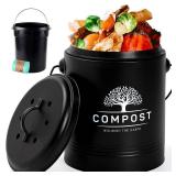Perfnique Kitchen Compost Bin, 1.3 Gallon Countertop Compost Bin with Lid, Indoor Compost Bucket, Black)