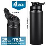 CHENGU 4 Pcs Aluminum Water Bottle 25oz Aluminum Reusable Bottles Lightweight Snap Lid Sports Water Multipack Easy Carry Leak Proof Travel for Gym Camping Hiking Outdoor Fishing (Black)
