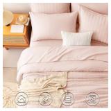 CozyLux King Size Comforter Set Blush Pink Seersucker 7 Pieces Bed in a Bag King Comforter Set with Sheets, Luxury Bedding Set with Down Alternative Comforter, Sheets, Pillowcases & Shams All Seasons