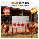 JDCQKHA 55LB Automatic Chicken Feeder, Rat Proof & No Waste Large Metal Chicken Feeder, Waterproof Galvanized Poultry Feeder with 4 Visual Windows for Chickens, Ducks, Geese, 8 Ports & Adjustable Legs