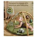 Blissful Diary Baby Play Gym & Activity Mat, Oversize Leaf Shaped Baby Play Mat w 6 Detachable Toys, Tummy Time Mat Promote Motor Skills & Sensory Development Mat, Newborn Infant Baby Essentials Gift