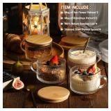 4pcs Set Vintage Coffee Mugs gifts for women, Overnight Oats Containers with Bamboo Lids and Spoons - 14oz Clear Embossed Glass Cups, Cute Coffee Bar Accessories, Iced Coffee Glasses