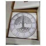 CHGCRAFT Black Tree of Life Pattern Wall Clock 12 Inch Non-Ticking Roman Text Clocks Round Wall Hanging Clock Battery Operated for Bedroom Living Room Kitchen Office