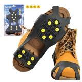 Sfee Ice Cleats for Boots Shoes, Snow Grips Cleats for Ice and Snow Anti-Slip Rubber Traction Cleats for Walking on Snow and Ice 10 Steel Studs Crampons for Hiking, Walking, Climbing, Jogging