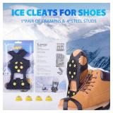 Sfee Ice Cleats for Boots Shoes, Snow Grips Cleats for Ice and Snow Anti-Slip Rubber Traction Cleats for Walking on Snow and Ice 10 Steel Studs Crampons for Hiking, Walking, Climbing, Jogging
