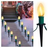 Joiedomi 24 Packs 30.75FT C9 Christmas Pathway Marker Lights, LED Warm White Waterproof Pathway Marker Outdoor Faceted Walkway Decor with Connectable for Holiday Xmas Yard Garden Lawn