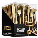 200-Piece Gold Plastic Cutlery Set - Disposable Gold Flatware - 100 Forks, 50 Spoons, 50 Heavy Duty Knives for Party Bulk