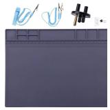 Anti-Static Mat ESD Safe for Electronic Includes ESD Wristband and Grounding Wire, HPFIX Silicone Soldering Repair Mat 932°F Heat Resistant for iPhone iPad iMac, Laptop, Computer, 15.9 x 12" Grey