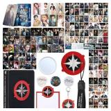 X9H8N9 Skz Merch Stray Fans Gifts Set,Including Photocards, Stickers,Photocards Binder, Coaster,Lanyard,Sticky Notes,Keychain, Pins,Mirror