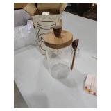 ANSQU Glass Jar with Wooden Lid & Spoon, 27oz Food Storage Containers Coffee Jar Coffee Grounds Container, Glass Food Storage Canister (1 Pack)