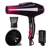 Mannice Hair Dryer, 3500 Watt Professional Salon Ionic Blow Dryer with AC Motor, 3 Heat Settings, 2 Speeds, Cool Shot Button, Tourmaline Ceramic, Concentrator & Diffuser Attachments, Purple, 110V