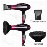 Mannice Hair Dryer, 3500 Watt Professional Salon Ionic Blow Dryer with AC Motor, 3 Heat Settings, 2 Speeds, Cool Shot Button, Tourmaline Ceramic, Concentrator & Diffuser Attachments, Purple, 110V