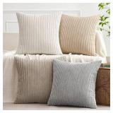 MIULEE Boho Farmhouse Throw Pillow Covers 18x18 Inch Set of 4 Neutral Tan Decorative Cushion Covers Soft Corduroy Nordic Spring Home Decor for Couch Bed Sofa Living Room