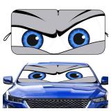 Car Windshield Sun Shade, Funny Eyes Sun Visor, Wear-Resistant Black Tape, Foldable 59x27.5/63